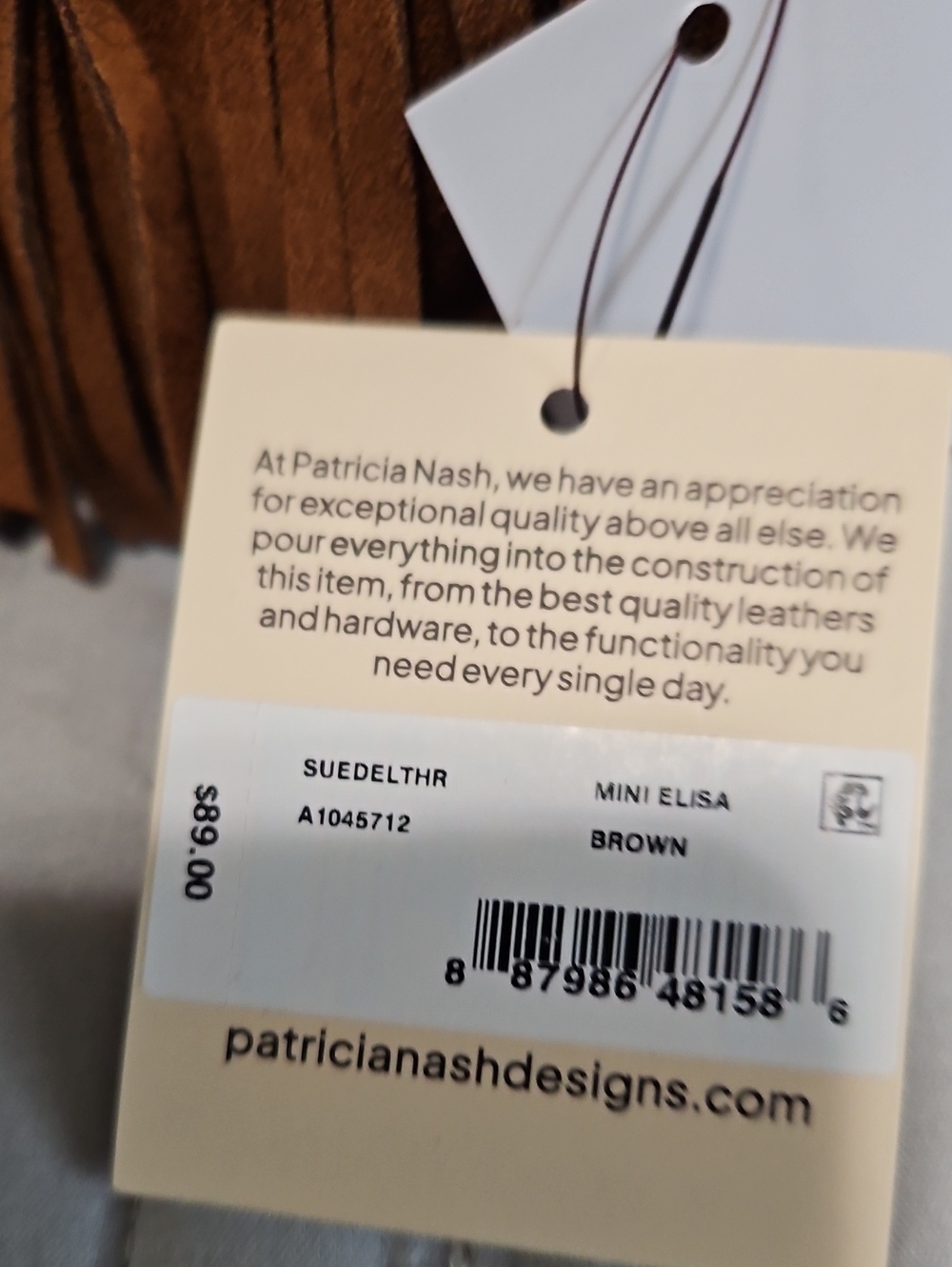 Patricia Nash Brown Suede Fringe Drawstring Mini Hobo And Crossbody Bag - Picture 12 of 14